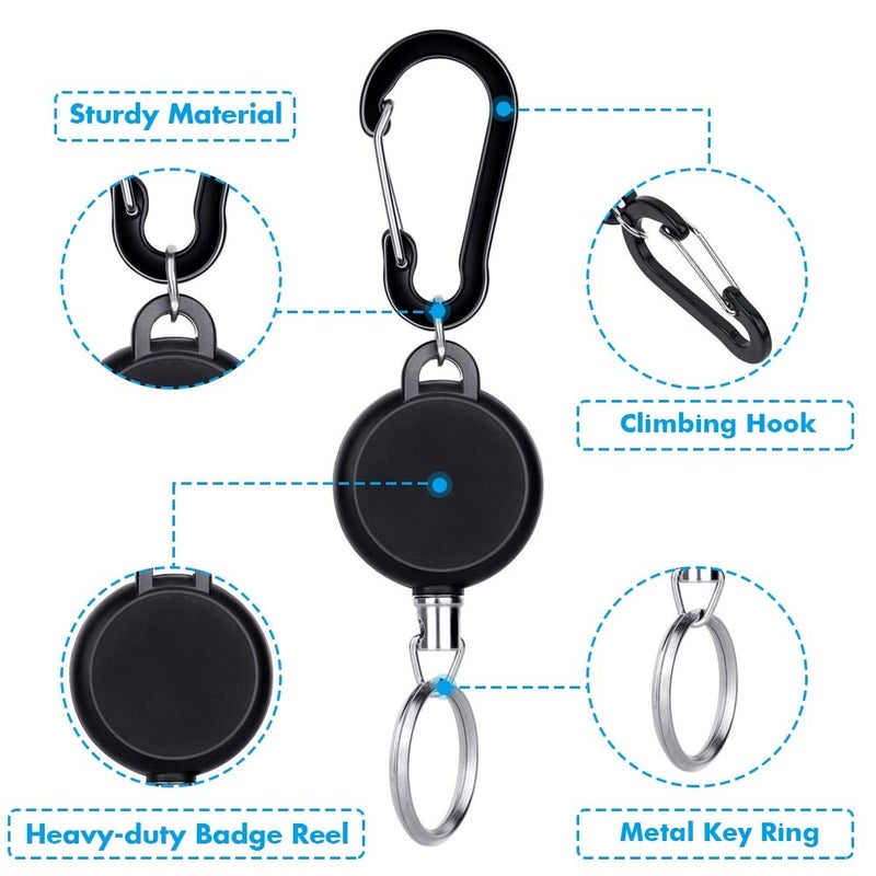 Selizo 5 Pcs Retractable Keychain Retractable Badge Holder Reel Clip ID Badge Holder with Steel Wire Rope, Black - Image 4